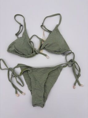 Green Gingham Tie-Side Bikini Set NWT